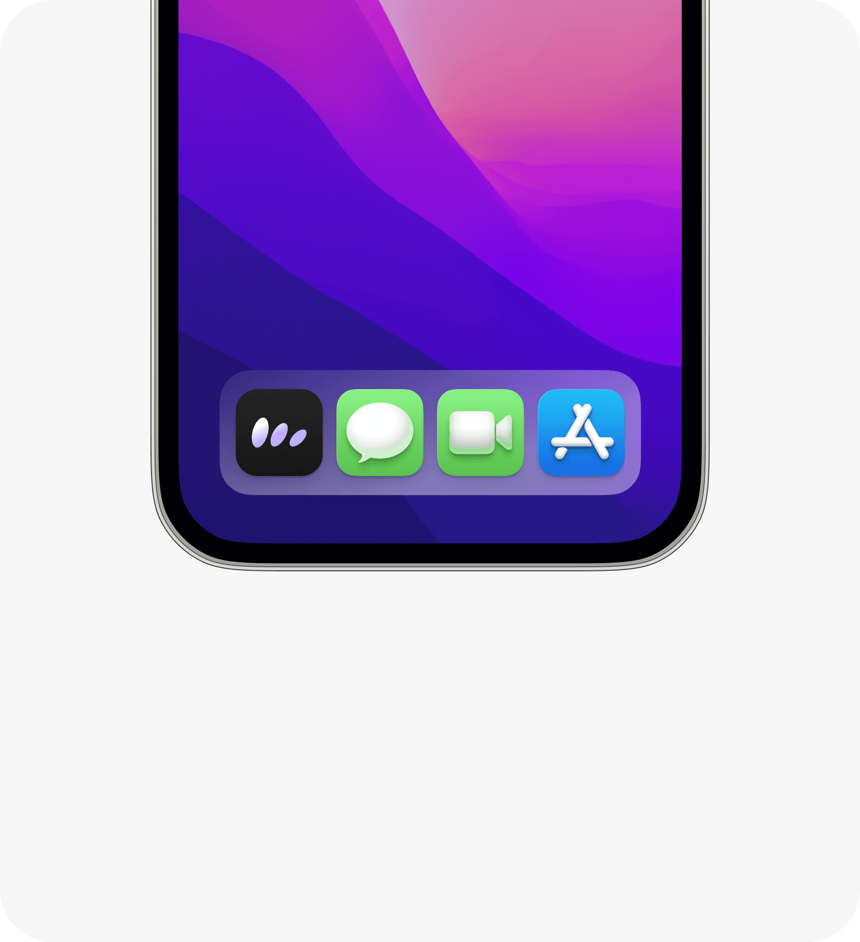 Purple Plus app — iPhone mockup showing a vibrant purple gradient desktop